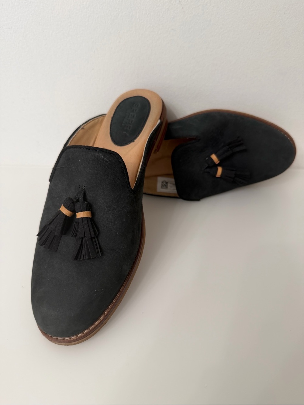 Sperry Black Tassel Backless Loafers Suede Size 8 - Picture 7 of 10